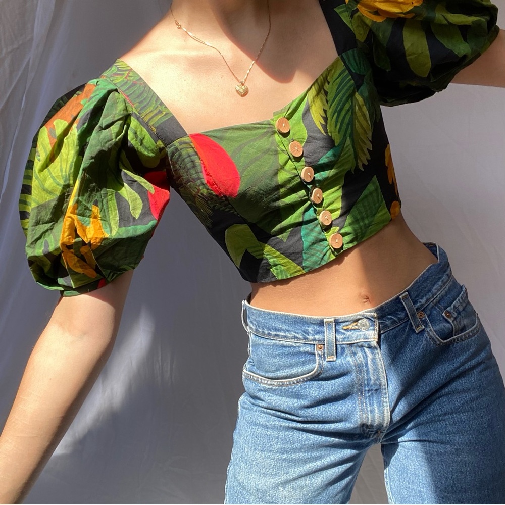 SOLD - Farm Rio tropical puff sleeve top